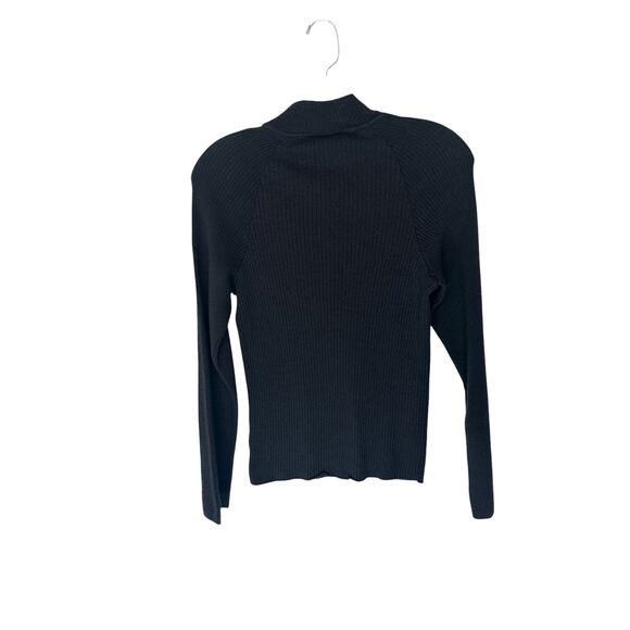 St. John Black Basic Ribbed Mock Neck Stretch Knit Long Sleeve Shirt Size Medium - Picture 6 of 9